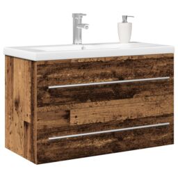 Berkfield Home Bathroom Sink Cabinet with Built-in Basin Old Wood Engineered Wood in Brown - thumbnail 3