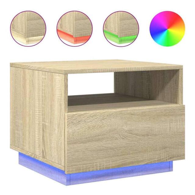 Berkfield Home Coffee Table with LED Lights Sonoma Oak 50x49x40 cm in Brown - Size: 50 x 49 x 40 cm - image 1