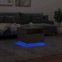 Berkfield Home Coffee Table with LED Lights Sonoma Oak 50x49x40 cm in Brown - Size: 50 x 49 x 40 cm - thumbnail 5