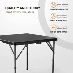 KORVIXA 34in Square Folding Table, Portable Plastic Picnic Table in Black - Size: 100 cm x 100 cm - thumbnail 2