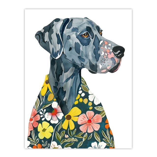 "Artery8 Dog Lover Hawaiian Shirt Great Dane Portrait Wall Art Print - Size: W12"" x H16""" - image 1