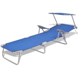 Berkfield Home Sun Lounger with Canopy Steel Blue - thumbnail 3
