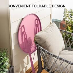 London Boutique 3PCS Foldable Bistro Set Patio Table & 2 Chairs Garden Furniture Set in Pink - thumbnail 6