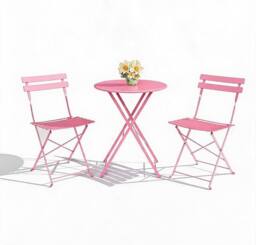 London Boutique 3PCS Foldable Bistro Set Patio Table & 2 Chairs Garden Furniture Set in Pink - thumbnail 8