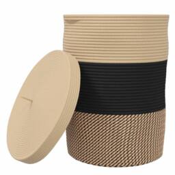 Berkfield Home Storage Basket with Lid Black & Beige √ò37x50 cm Cotton - Size: 37x50 cm