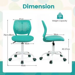 Costway Kids Desk Chair Ergonomic Adjustable Children Study Chair in Green - thumbnail 9