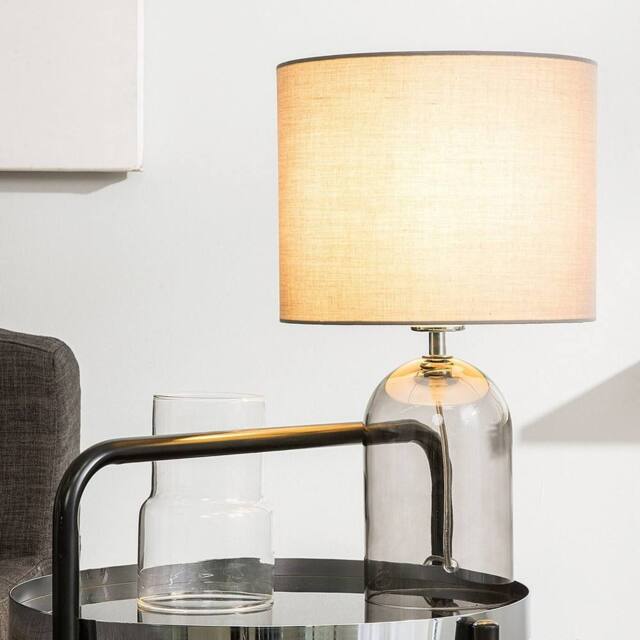 Wyld and Coco Table Lamp Transparent Glass Base Grey Drum Shade Modern Modern - image 1