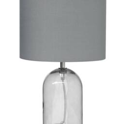 Wyld and Coco Table Lamp Transparent Glass Base Grey Drum Shade Modern Modern - thumbnail 2