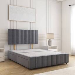 "BSSPOKE Isabella Divan Bed Velvet 24""Headboard 2 Drawers Same Side No Mattress in Charcoal - Size: Small Double"