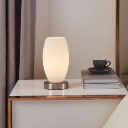 Eglo Batista 3 Steel & Satin Nickel Table Lamp in Light Beige