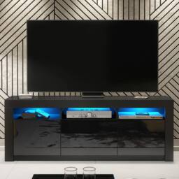 Creative Furniture Shine TV Unit 160cm - Black with Gloss Doors & LED Lights