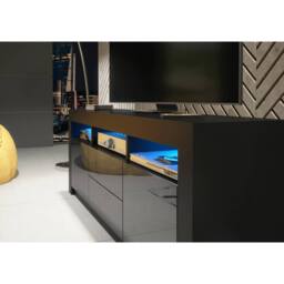 Creative Furniture Shine TV Unit 160cm - Black with Gloss Doors & LED Lights - thumbnail 4