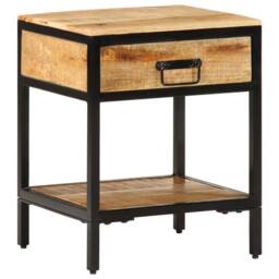 Berkfield Home Modern Bedside Cabinet 40x35x50 cm Solid Wood Rough Mango in Brown - Size: 40 x 35 x 50 cm - thumbnail 2