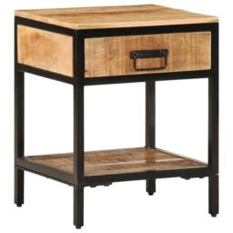 Berkfield Home Modern Bedside Cabinet 40x35x50 cm Solid Wood Rough Mango in Brown - Size: 40 x 35 x 50 cm - thumbnail 4