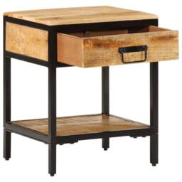 Berkfield Home Modern Bedside Cabinet 40x35x50 cm Solid Wood Rough Mango in Brown - Size: 40 x 35 x 50 cm - thumbnail 3