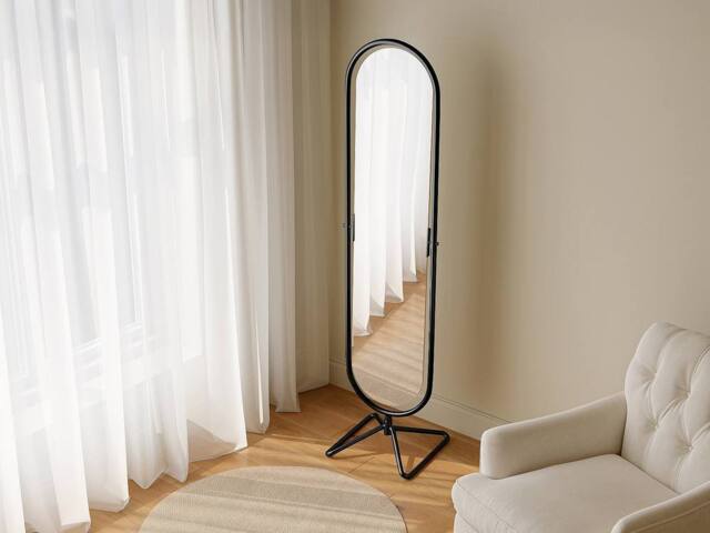 Vente-unique Freestanding Metal Swivel Mirror - L40 X H169 Cm - Black - ASATU - image 1