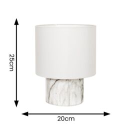 ValueLights Melanie White Marble Effect Table Lamp with White Linen Lamp Shade in Off-White - thumbnail 4