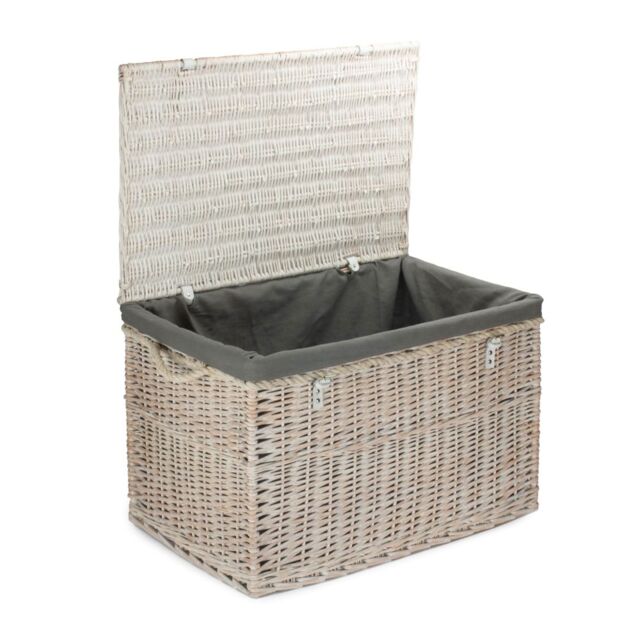 Red Hamper Wicker Large White Wash Finish Storage Basket in Grey - image 1