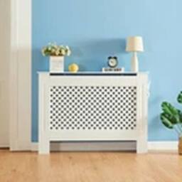 Havendro Radiator Cover Diamond Style Wood Wall Cabinet MDF Slats, M in White - thumbnail 1