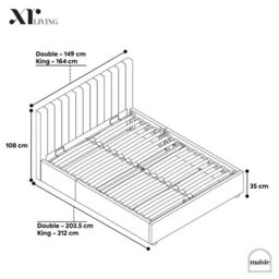 X Rocker Maisie Velvet Upholstered Ottoman Bed with Storage & LED Lights in Navy - Size: King - thumbnail 6
