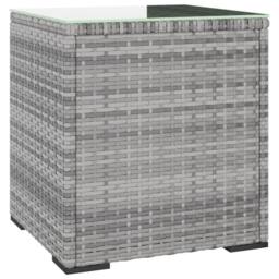 Berkfield Home Side Table Grey 40x37x40.5 cm Poly Rattan & Tempered Glass - thumbnail 3