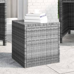 Berkfield Home Side Table Grey 40x37x40.5 cm Poly Rattan & Tempered Glass - thumbnail 2