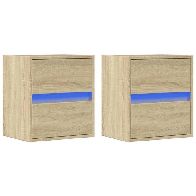 Berkfield Home TV Wall Cabinets with LED Lights 2 pcs Sonoma Oak 41x31x45 cm in Light Tan - Size: 41 x 31 x 45 cm - image 1