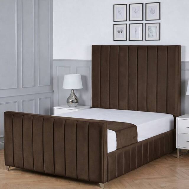 Living Comfort Bedz Zenith Plush Velvet Upholstered Bed Slatted Base with 48Inch Headboard in Brown - Size: Double - image 1