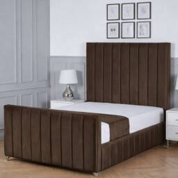 Living Comfort Bedz Zenith Plush Velvet Upholstered Bed Slatted Base with 48Inch Headboard in Brown - Size: Double