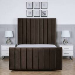 Living Comfort Bedz Zenith Plush Velvet Upholstered Bed Slatted Base with 48Inch Headboard in Brown - Size: Double - thumbnail 2