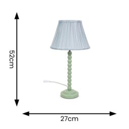 ValueLights Bobbins Sage Green Table Lamp with Tapered Fabric Pleasted Shade & LED Bulb in Pale Blue - thumbnail 6