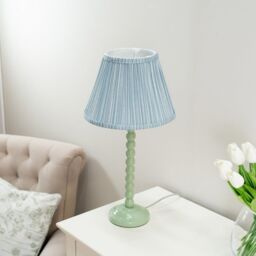 ValueLights Bobbins Sage Green Table Lamp with Tapered Fabric Pleasted Shade & LED Bulb in Pale Blue - thumbnail 5