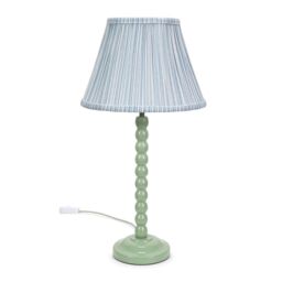 ValueLights Bobbins Sage Green Table Lamp with Tapered Fabric Pleasted Shade & LED Bulb in Pale Blue - thumbnail 2