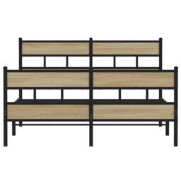Berkfield Home Metal Bed Frame without Mattress Sonoma Oak 135x190 cm Double in Natural - thumbnail 4