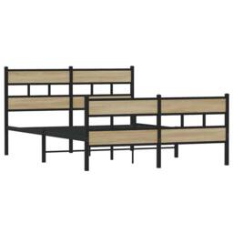 Berkfield Home Metal Bed Frame without Mattress Sonoma Oak 135x190 cm Double in Natural - thumbnail 3