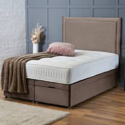 "BSSPOKE Ella Ottoman Divan Bed Plush Velvet 54"" Headboard & Mattress in Taupe - Size: Single" - thumbnail 1