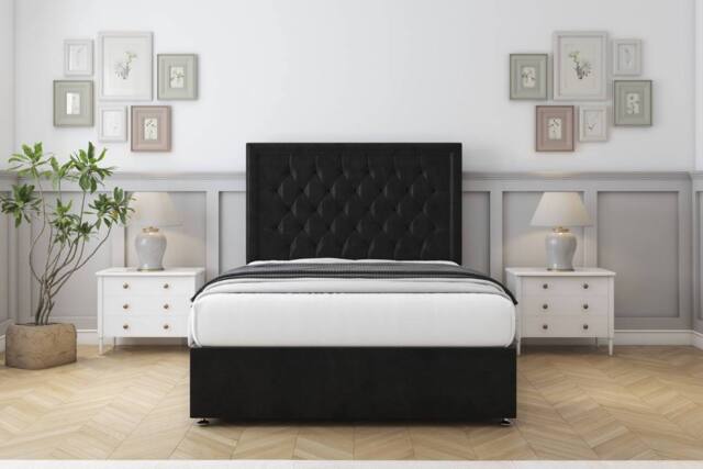 "Comfort Beds Rio Plush Divan Base No Drawers - 54"" Headboard in Black - Size: Small Single" - image 1
