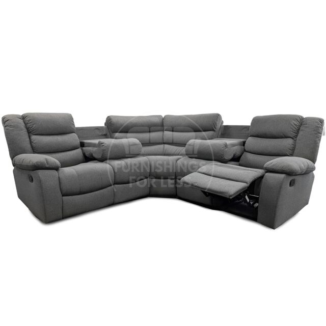 Furnishings For Less UK Manhattan Grey Fabric Reclining Corner Sofa 5 Seater Manual Recliner Comfortable Padded Arms - image 1