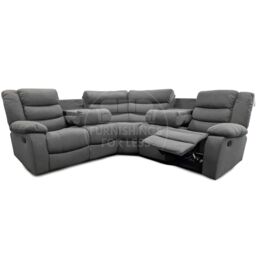 Furnishings For Less UK Manhattan Grey Fabric Reclining Corner Sofa 5 Seater Manual Recliner Comfortable Padded Arms - thumbnail 1