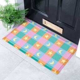 Artsy Mats Elizabeth Olwen Crescent & Stars Indoor/Outdoor Doormat (70x40cm) in Blue - Size: 40 cm x 70 cm - thumbnail 1