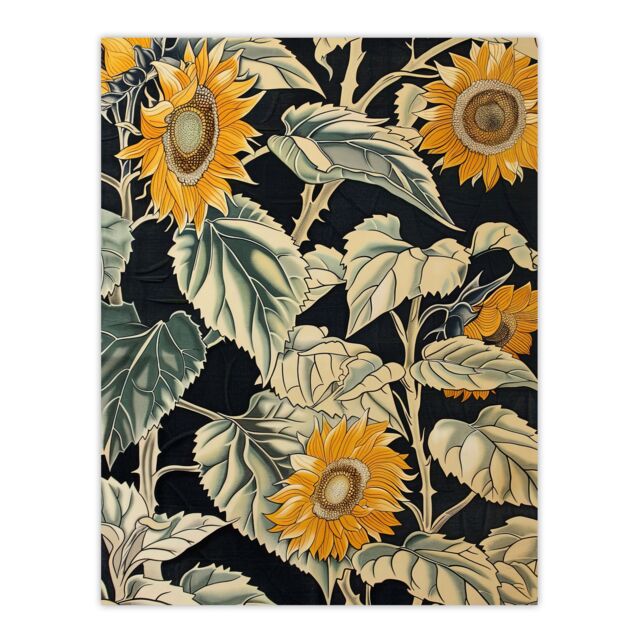 "Artery8 Sunflowers with Leafy Stalks Painting Floral Wall Art Print in Green - Size: W24"" x H32""" - image 1