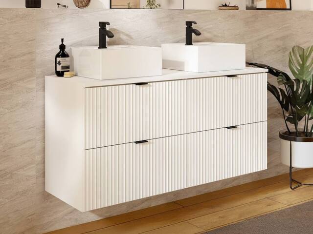 Vente-unique Striped Wall-Hung Bathroom Vanity Unit With Square Countertop Basin in White - image 1