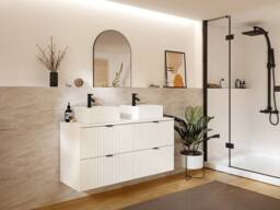 Vente-unique Striped Wall-Hung Bathroom Vanity Unit With Square Countertop Basin in White - thumbnail 4