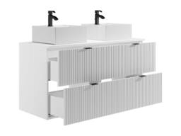 Vente-unique Striped Wall-Hung Bathroom Vanity Unit With Square Countertop Basin in White - thumbnail 7