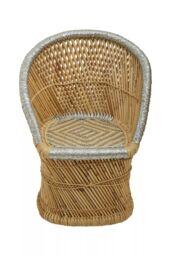 Orsina Comfortable Natural & Grey Chair & Stool, Handwoven Rattan Design Armchair, Bamboo Chair - thumbnail 5