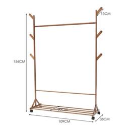 EONLION Wooden Clothes Rail With Wheels Hanging Rack Garment in Brown - Size: 500mm - thumbnail 2