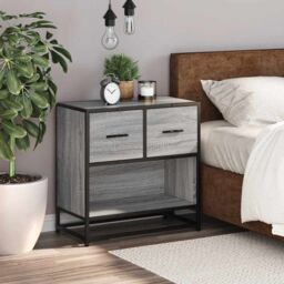 Berkfield Home Bedside Cabinet Grey Sonoma 60x31x60 cm Engineered Wood & Metal - Size: 60 x 31 x 60 cm - thumbnail 3