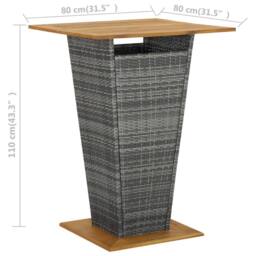 Berkfield Home Table Bar Table Grey 80x80x110 cm Poly Rattan & Solid Acacia Wood - Size: 80 x 80 x 110 cm - thumbnail 6