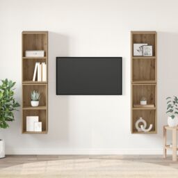 Berkfield Home Wall TV Cabinet with Shelf with Storage 4 pcs Artisan oak 37 x 37 x 72 cm in Brown - thumbnail 1