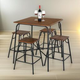 FURNOS 5-Piece Dining Table & Stool Set Kitchen Living Room Industrial in Brown - thumbnail 1